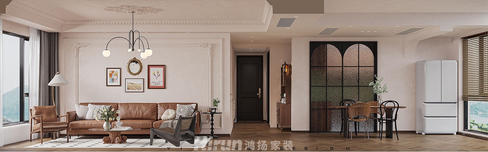 中央美郡140㎡復(fù)古風(fēng)潮四居室 裝修案例效果圖-2