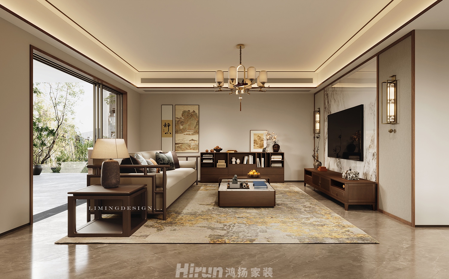福天藏郡院子220㎡復(fù)合寫意大平層 裝修案例效果圖-1