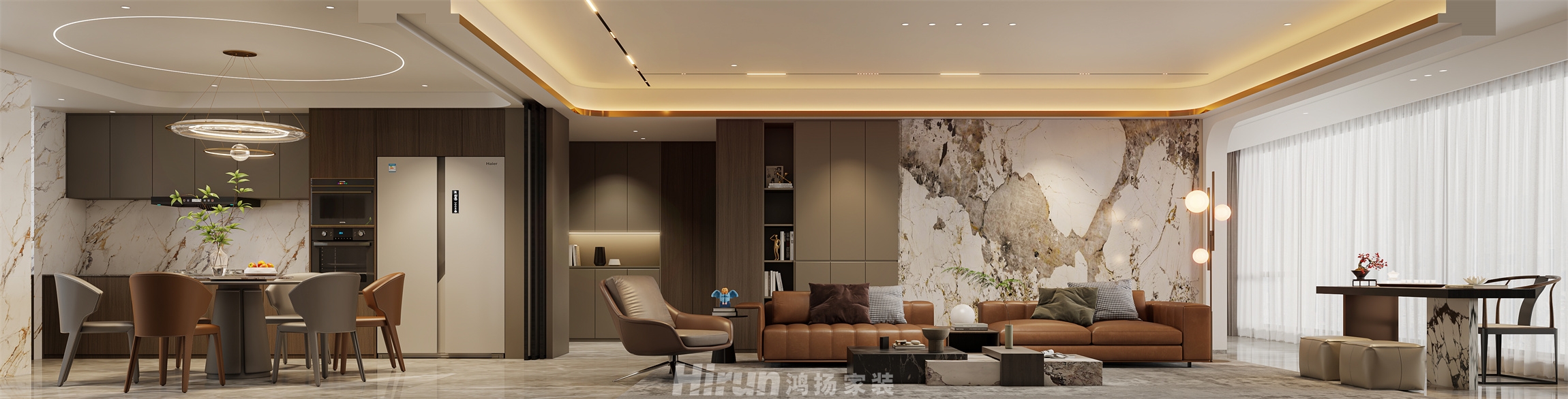 建發玖洲和璽180㎡新裝飾主義四居室 裝修案例效果圖-1