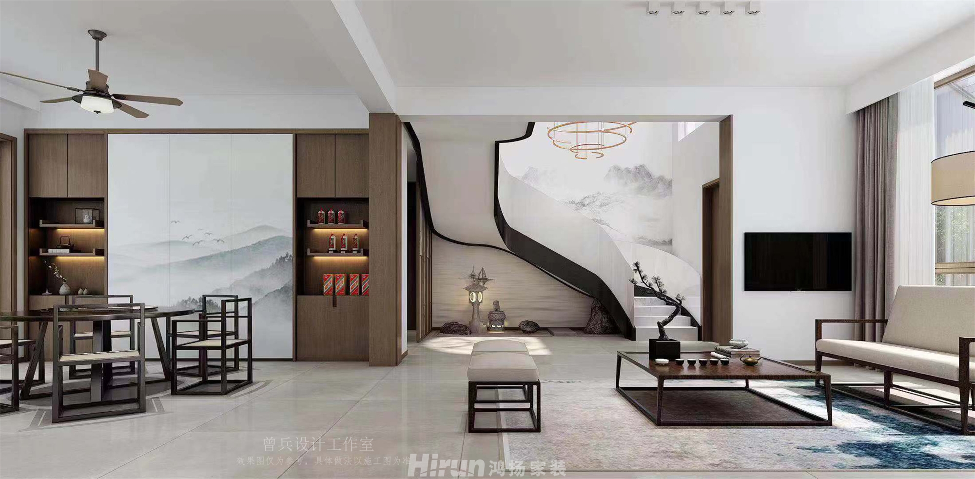 同升湖300㎡寫(xiě)意木構(gòu)別墅 裝修案例效果圖-1