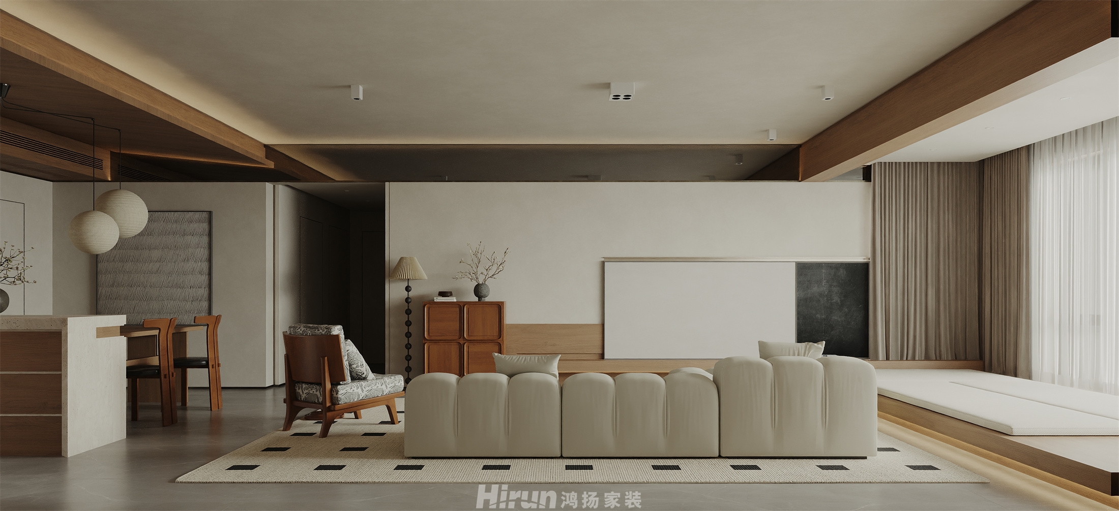 洋湖映193㎡復(fù)古風(fēng)潮大平層 裝修案例效果圖-1