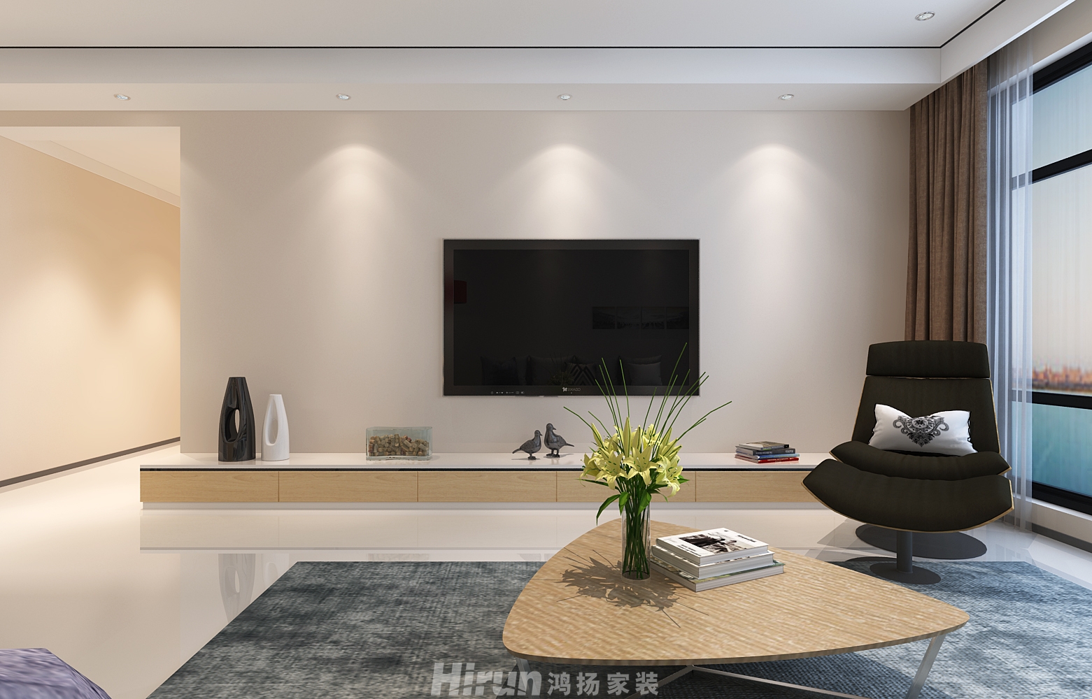萬達湖公館120㎡極簡詫寂三居室 裝修案例效果圖-4
